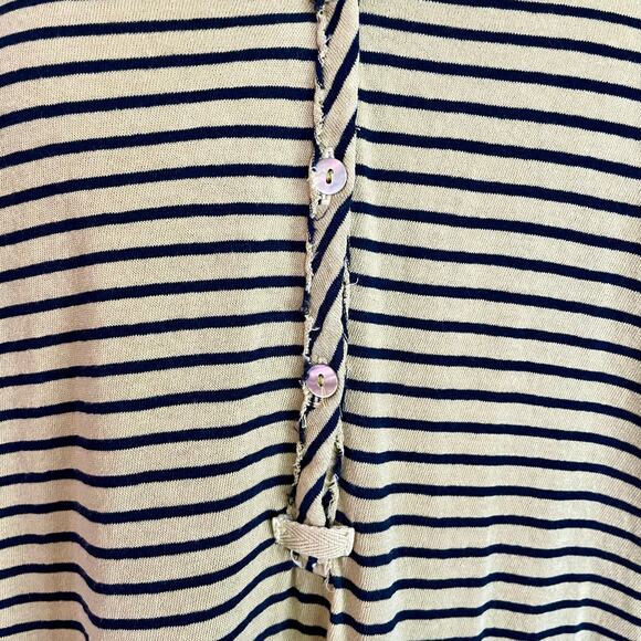 Sundance Cotton Stripe V-Neck Henley Tunic Top LARGE  Raw Edge Coastal Casual - Picture 7 of 8